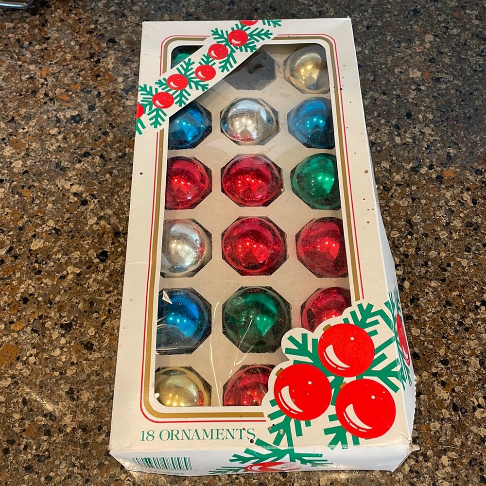 Vintage K-Mart Rauch Industries Christmas Shiny Multicolored Ornaments Boxed 17